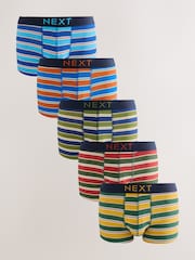 Rayé vert/bleu - Paquet 5 - Boxers hipster riches en coton - Image 1 de 9
