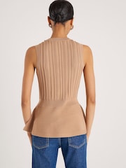 River Island Brown Short Length Sleeve Ribbed Peplum T-Shirt - Image 2 of 4