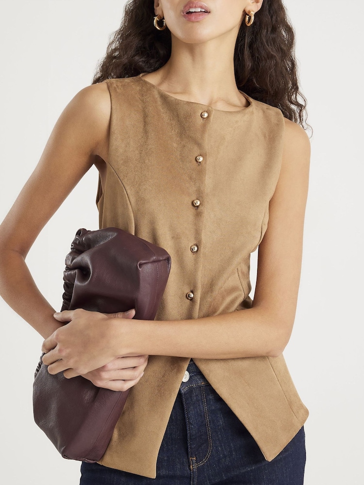 River Island Brown Tan Sleeveless Suedette Waistcoat - Image 2 of 4