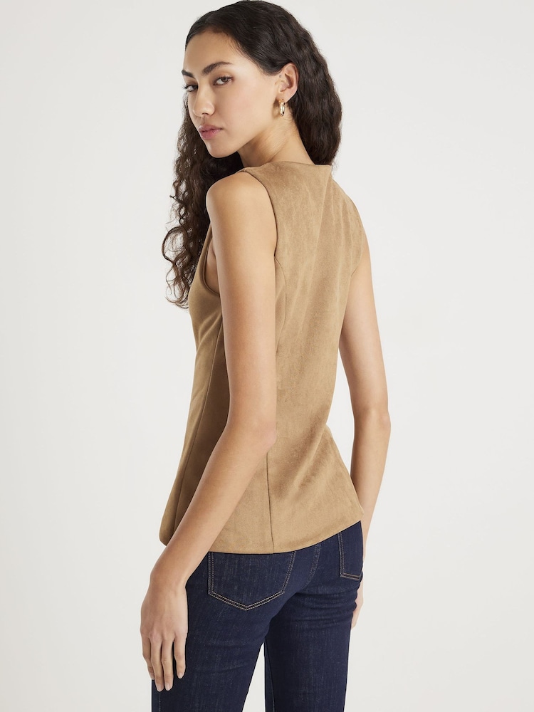 River Island Brown Tan Sleeveless Suedette Waistcoat - Image 4 of 4