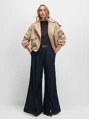 River Island Blue Denim Dark Belted Split Hem Wide Leg Jeans - Image 1 of 4