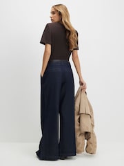 River Island Blue Denim Dark Belted Split Hem Wide Leg Jeans - Image 4 of 4