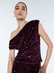 River Island Red Velvet Sequin Drape Top - Image 4 of 4