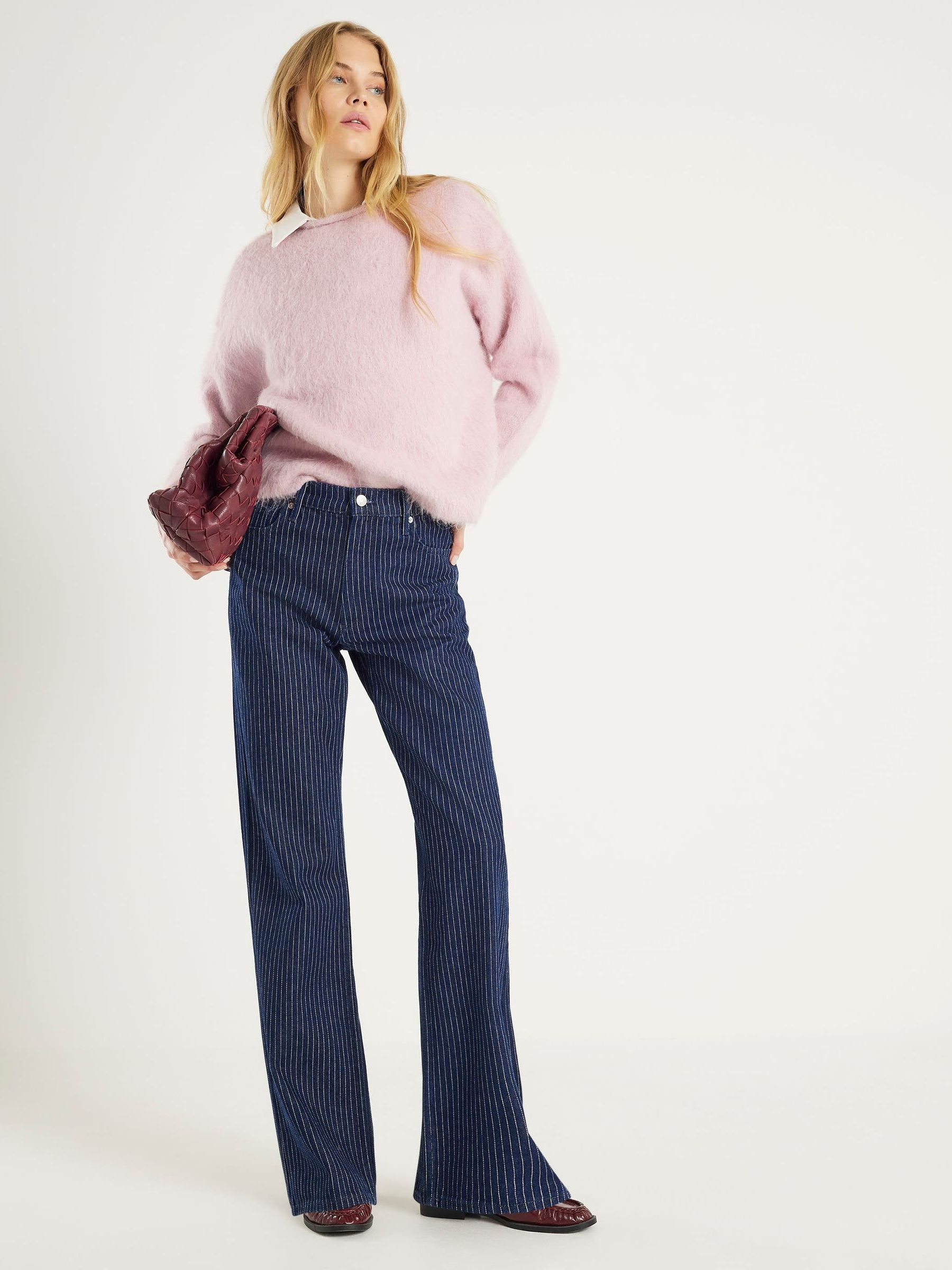 Buy River Island Blue Pinstripe Relaxed Straight Jeans from the