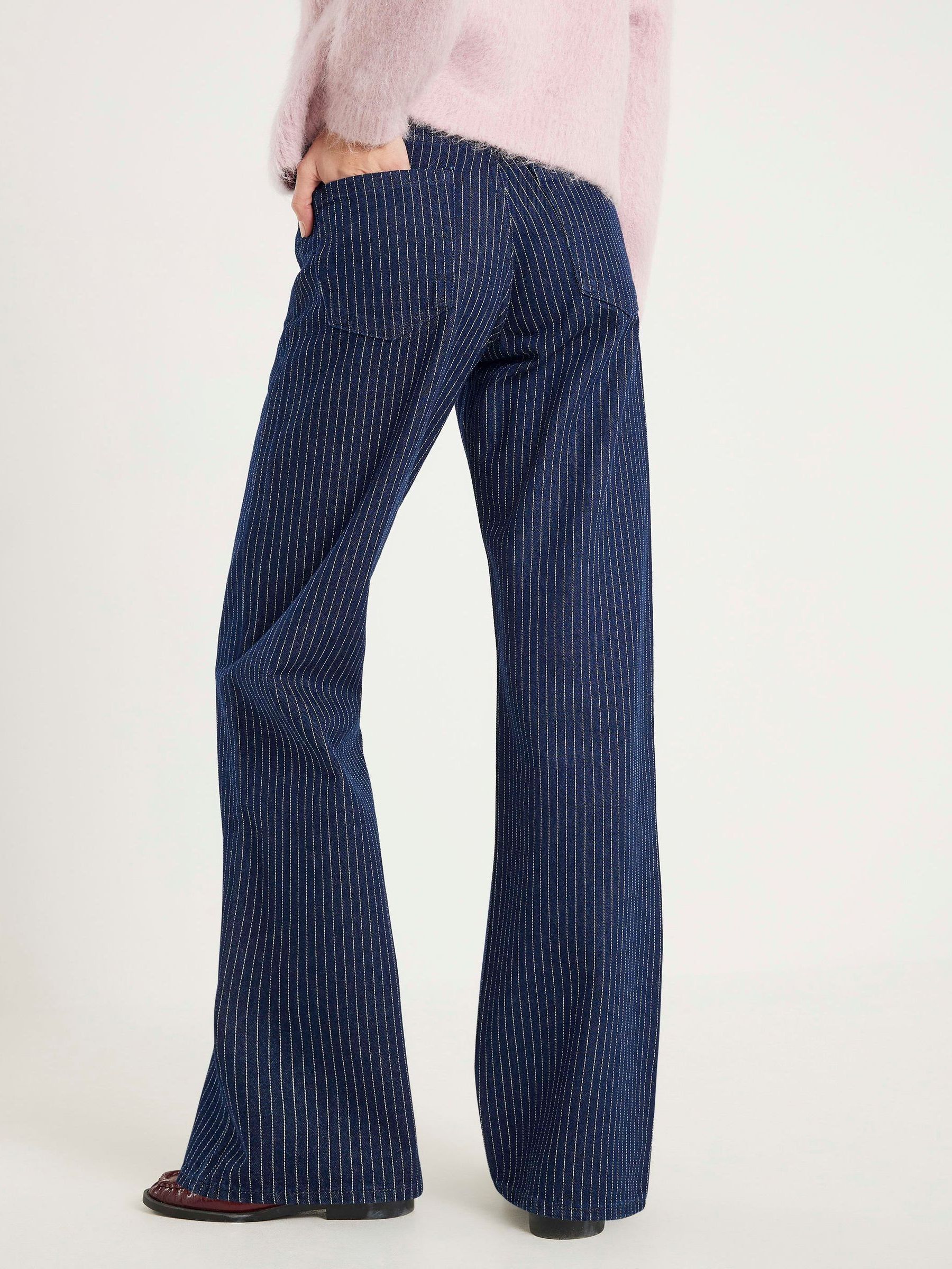 Buy River Island Blue Pinstripe Relaxed Straight Jeans from the