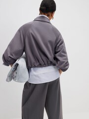 River Island Grey Long Sleeve Suedette Bomber Jacket - Image 4 of 4