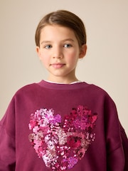 Berry Pink Sequin Heart Sweatshirt (3-16yrs) - Image 2 of 3