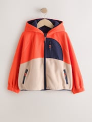 Orange/Navy Colourblock Zip Up Hooded Fleece Jacket (3-16yrs) - Image 1 of 5