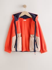 Orange/Navy Colourblock Zip Up Hooded Fleece Jacket (3-16yrs) - Image 3 of 5