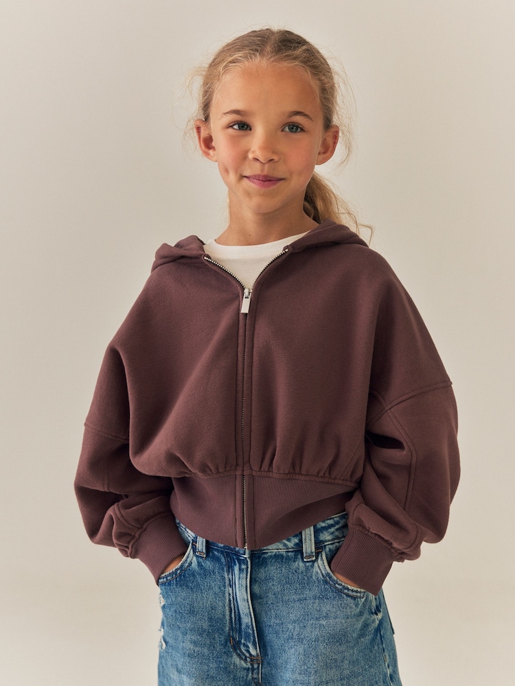 Chocolate Brown Zip Through Hoodie (3-16yrs) - Image 1 of 8 Chocolate Brown Zip Through Hoodie (3-16yrs) - Image 1 of 8