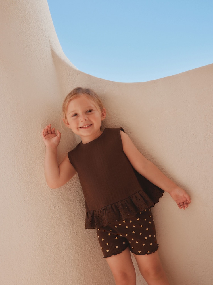 Brown Broderie Vest and Shorts Set (3mths-7yrs) - Image 1 of 6 Brown Broderie Vest and Shorts Set (3mths-7yrs) - Image 1 of 6