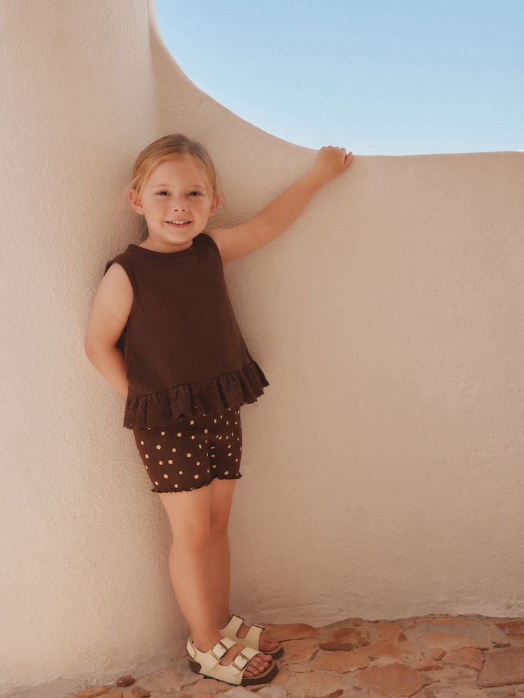 Brown Broderie Vest and Shorts Set (3mths-7yrs) - Image 2 of 6 Brown Broderie Vest and Shorts Set (3mths-7yrs) - Image 2 of 6