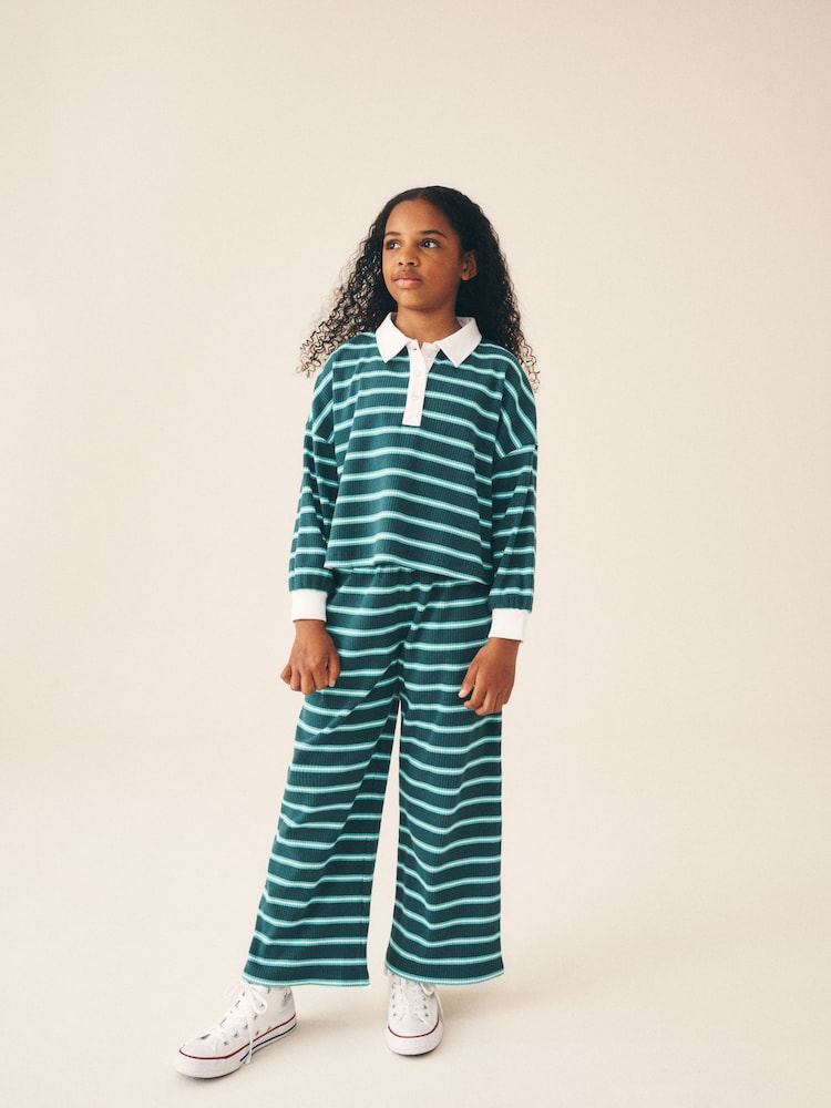 Green Rugby Top And Wide Leg Trousers Set (3-16yrs) - Image 1 of 4