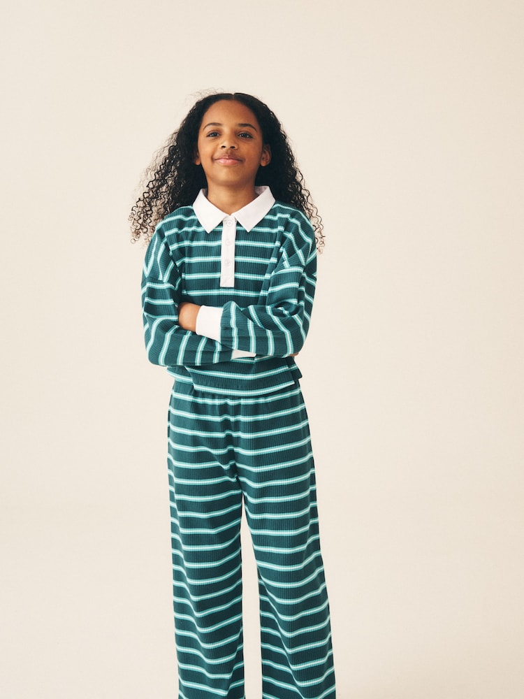 Green Rugby Top And Wide Leg Trousers Set (3-16yrs) - Image 2 of 4