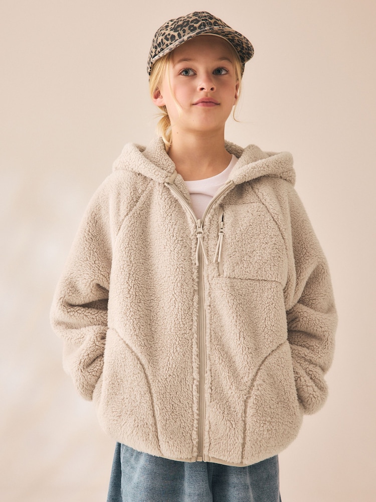 Neutral Zip Up Hooded Fleece Jacket (3-16yrs) - Image 1 of 4