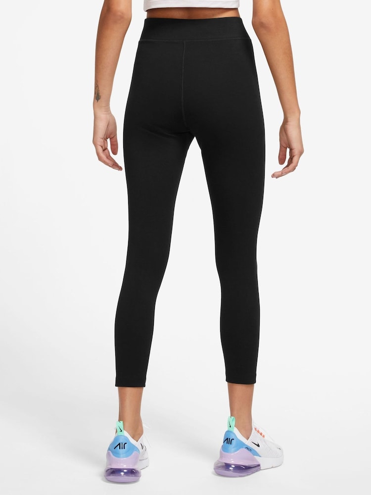 Nike Black Silver Sportswear Classic High-Waisted 7/8 Leggings - Image 2 of 5