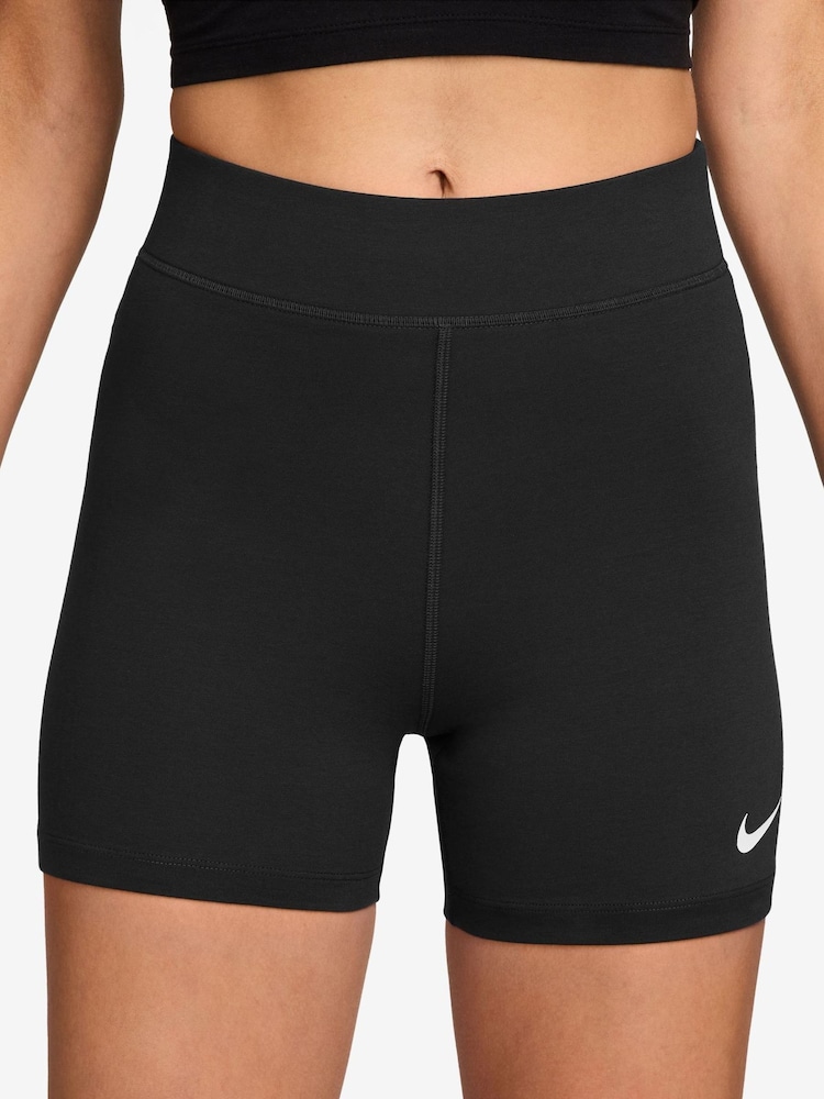 Nike Black Silver Sportswear Classic High-Waisted 5" Biker Shorts - Image 1 of 4 Nike Black Silver Sportswear Classic High-Waisted 5" Biker Shorts - Image 1 of 4
