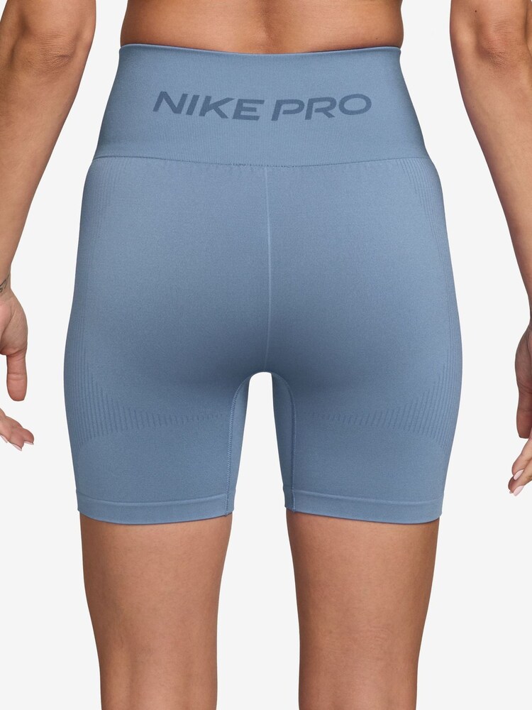 Nike Work Blue Pro Seamless Dri-FIT High-Waisted 5" Biker Shorts - Image 2 of 4 Nike Work Blue Pro Seamless Dri-FIT High-Waisted 5" Biker Shorts - Image 2 of 4
