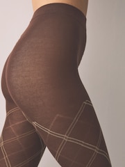 Schokoladenbraun - Warm Handle Thermal Check Pattern Tights - Bild 4 von 5