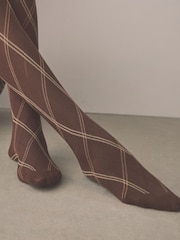 Schokoladenbraun - Warm Handle Thermal Check Pattern Tights - Bild 5 von 5