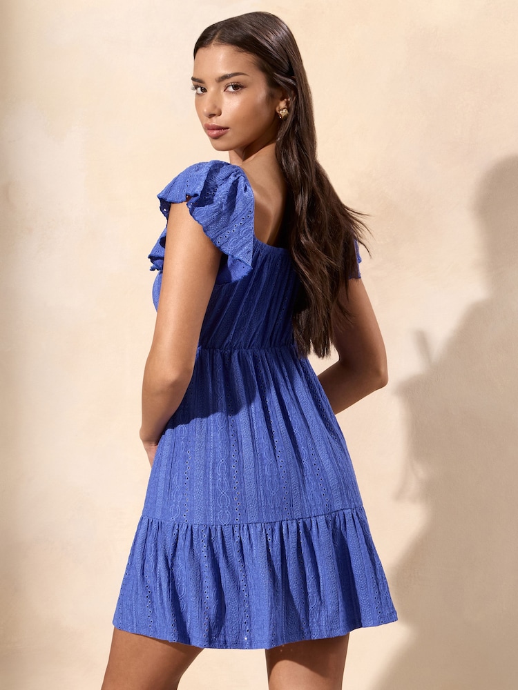 Lipsy Cobalt Blue Blue Textured Jersey Broderie Mini Dress - Image 4 of 4 Lipsy Cobalt Blue Blue Textured Jersey Broderie Mini Dress - Image 4 of 4