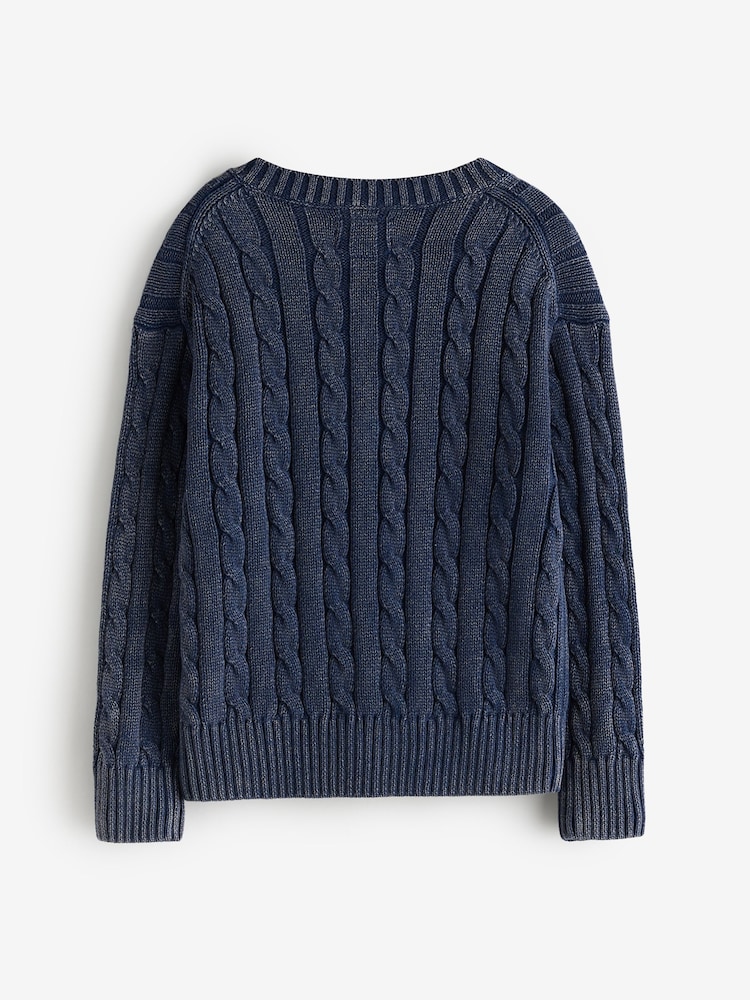 Navy Superdry V-Neck Cable Knit Jumper - Image 2 of 4