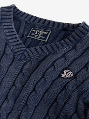 Navy Superdry V-Neck Cable Knit Jumper - Image 4 of 4