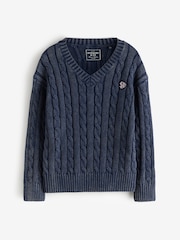 Navy Superdry V-Neck Cable Knit Jumper - Image 5 of 8