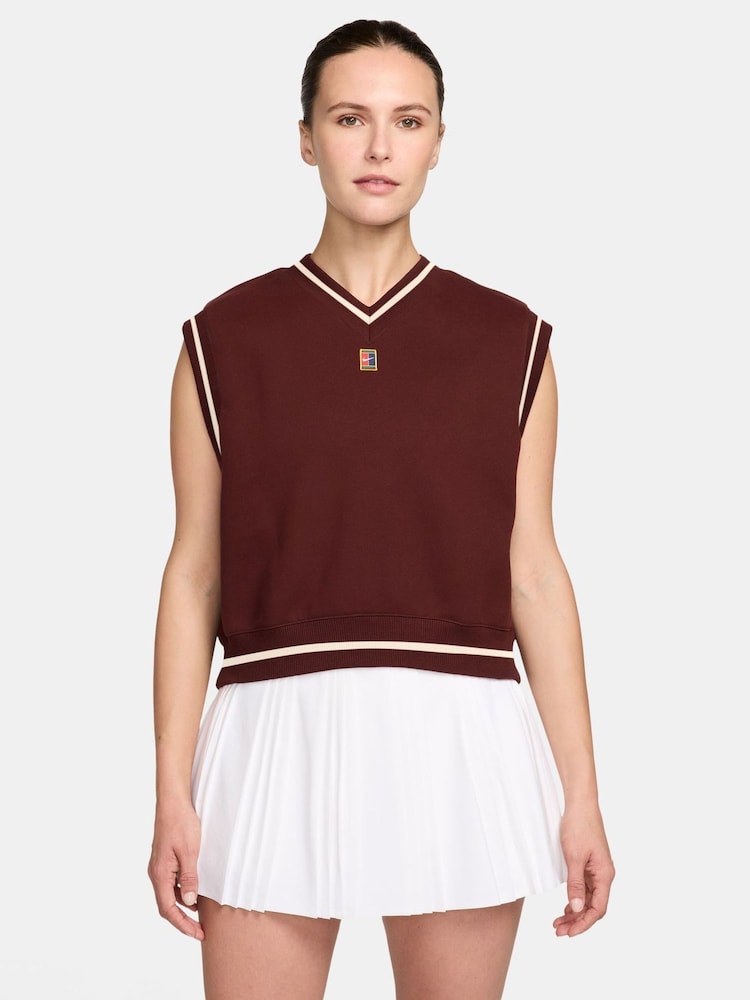 Nike Mystic Date Brown NikeCourt Collection Fleece Tennis Vest - Image 1 of 3