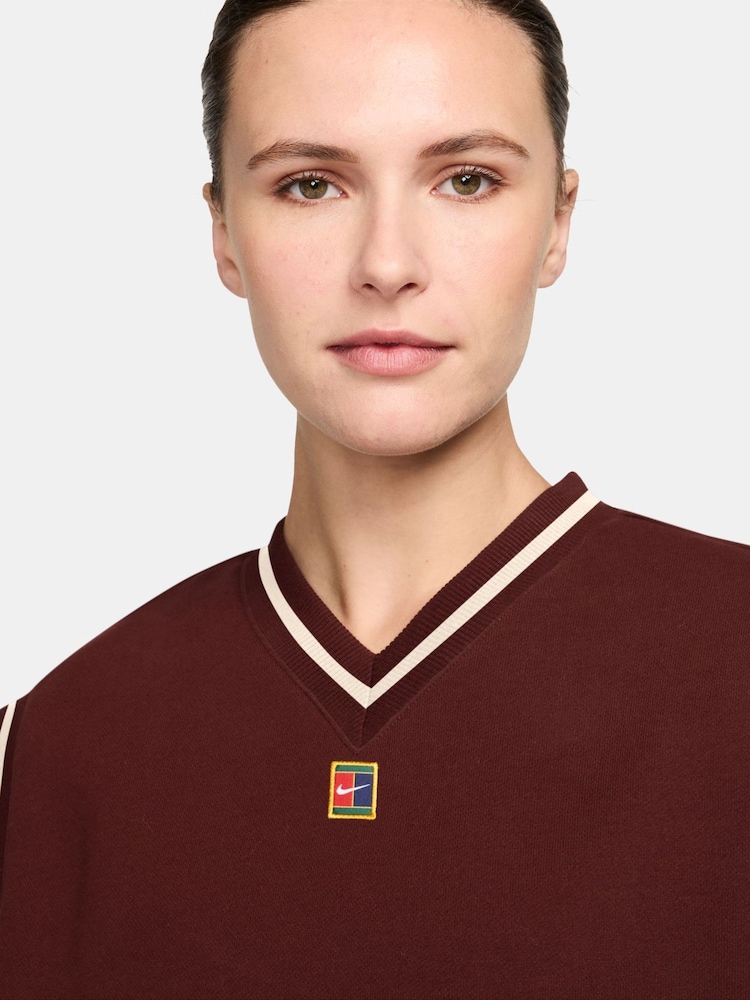 Nike Mystic Date Brown NikeCourt Collection Fleece Tennis Vest - Image 3 of 3