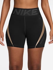 Nike Black Silver Pro Sculpt High Waisted 5 inch Shorts - Image 1 of 4