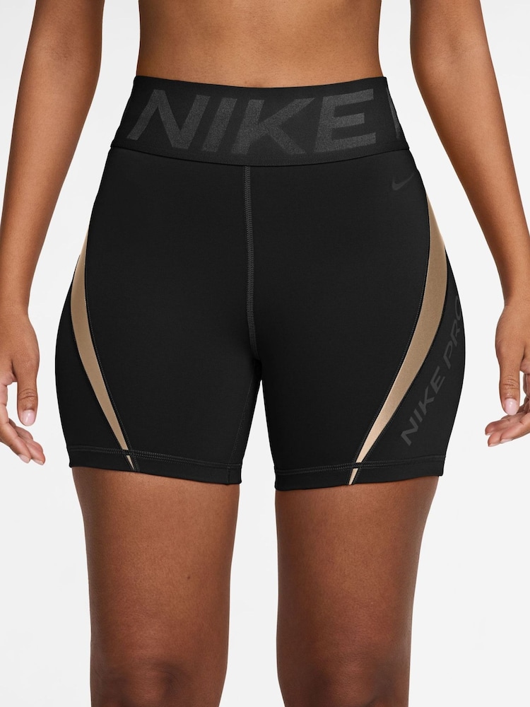 Nike Black Silver Pro Sculpt High Waisted 5 inch Shorts - Image 1 of 4