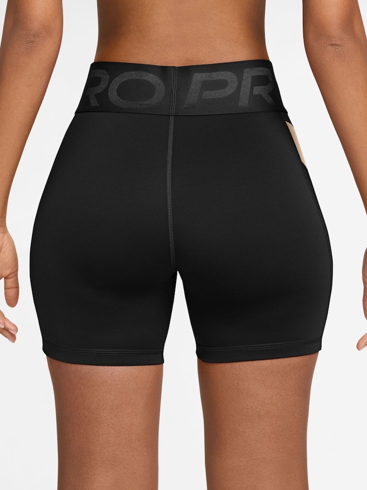 Nike Black Silver Pro Sculpt High Waisted 5 inch Shorts - Image 2 of 4