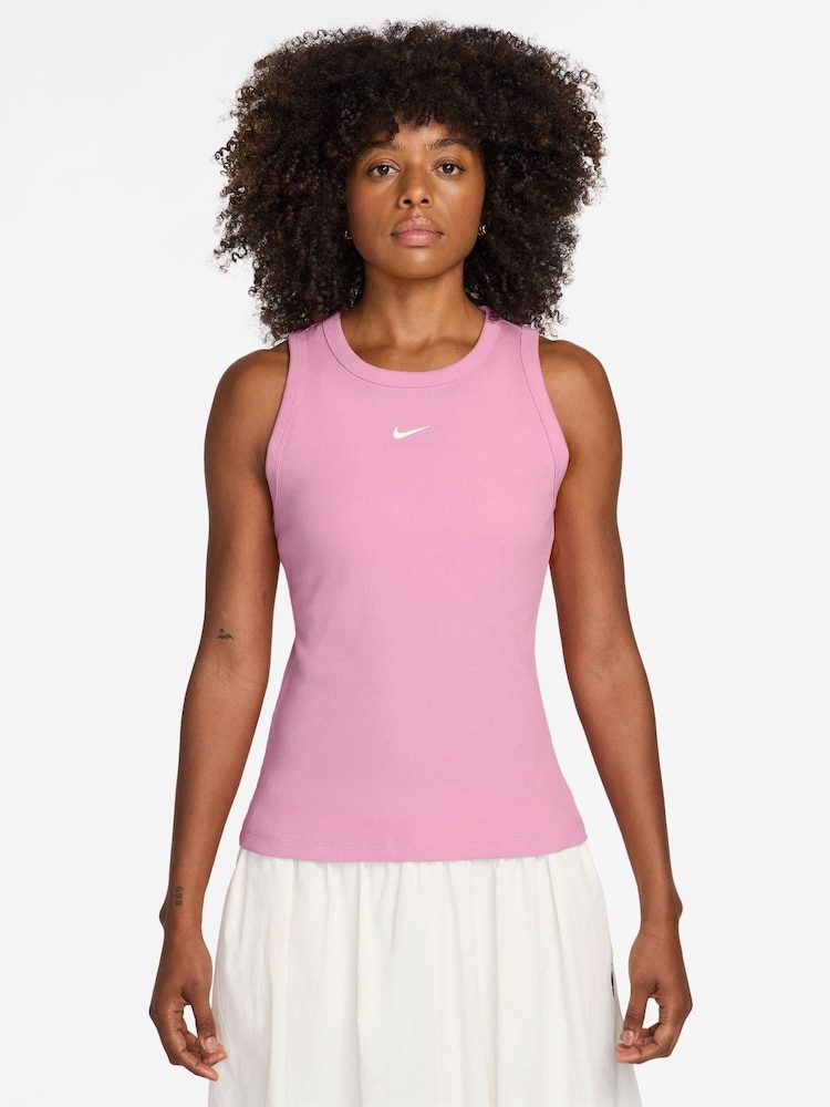 Nike Pink Rise Ribbed Racerback Vest Top - Image 1 of 3 Nike Pink Rise Ribbed Racerback Vest Top - Image 1 of 3