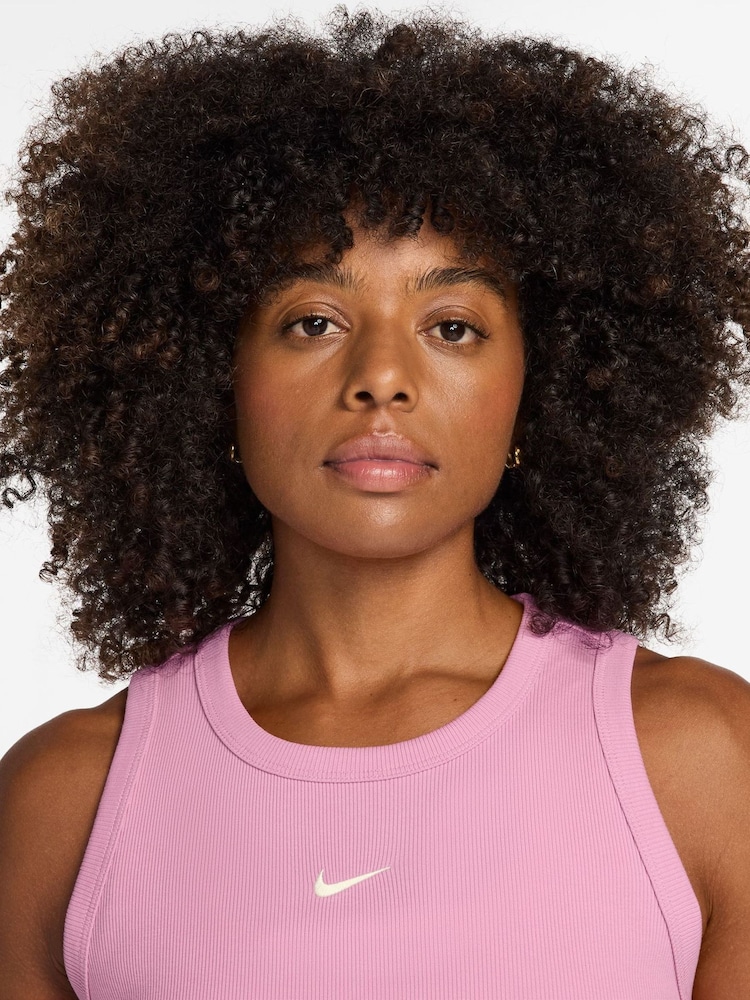 Nike Pink Rise Ribbed Racerback Vest Top - Image 3 of 3 Nike Pink Rise Ribbed Racerback Vest Top - Image 3 of 3