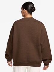 Nike Cacao Wow Brown Studio Fleece Oversized Crew Neck Sweat Top - Image 2 of 3