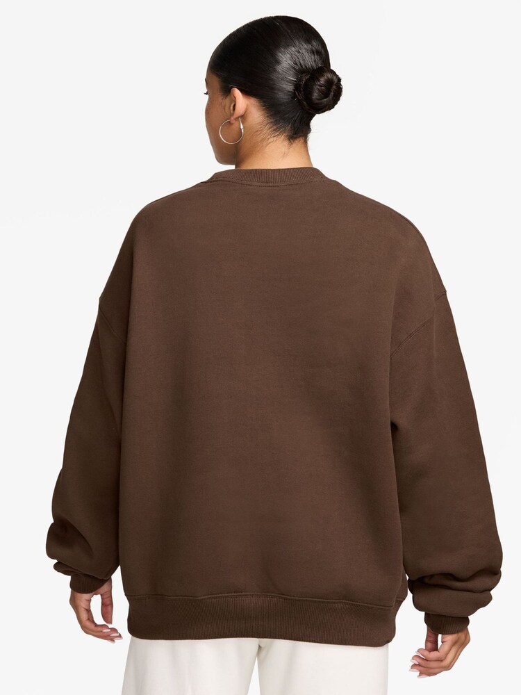 Nike Cacao Wow Brown Studio Fleece Oversized Crew Neck Sweat Top - Image 2 of 3