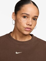 Nike Cacao Wow Brown Studio Fleece Oversized Crew Neck Sweat Top - Image 3 of 3