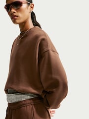 Nike Cacao Wow Brown Studio Fleece Oversized Crew Neck Sweat Top - Image 4 of 7