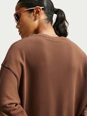Nike Cacao Wow Brown Studio Fleece Oversized Crew Neck Sweat Top - Image 5 of 7
