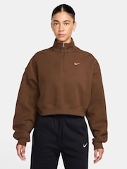 Κακάο Ουάου Καφέ - Nike Studio Fleece Oversized 1/4-Κροπ μπλούζα με φερμουάρ - Εικόνα 1 από 3