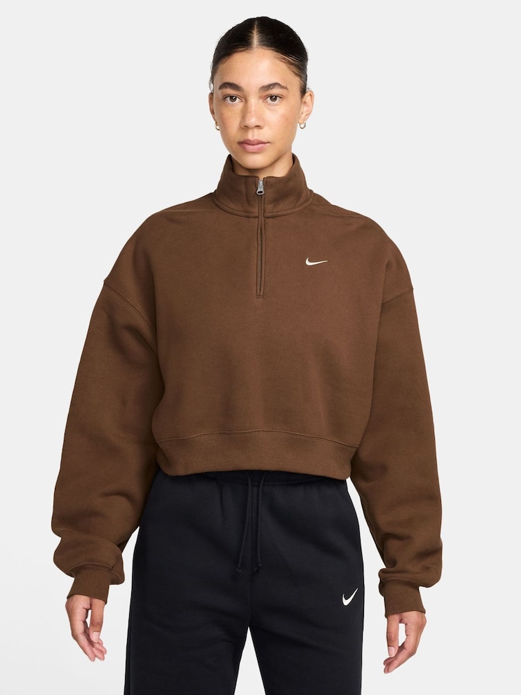Κακάο Ουάου Καφέ - Nike Studio Fleece Oversized 1/4-Κροπ μπλούζα με φερμουάρ - Εικόνα 1 από 3