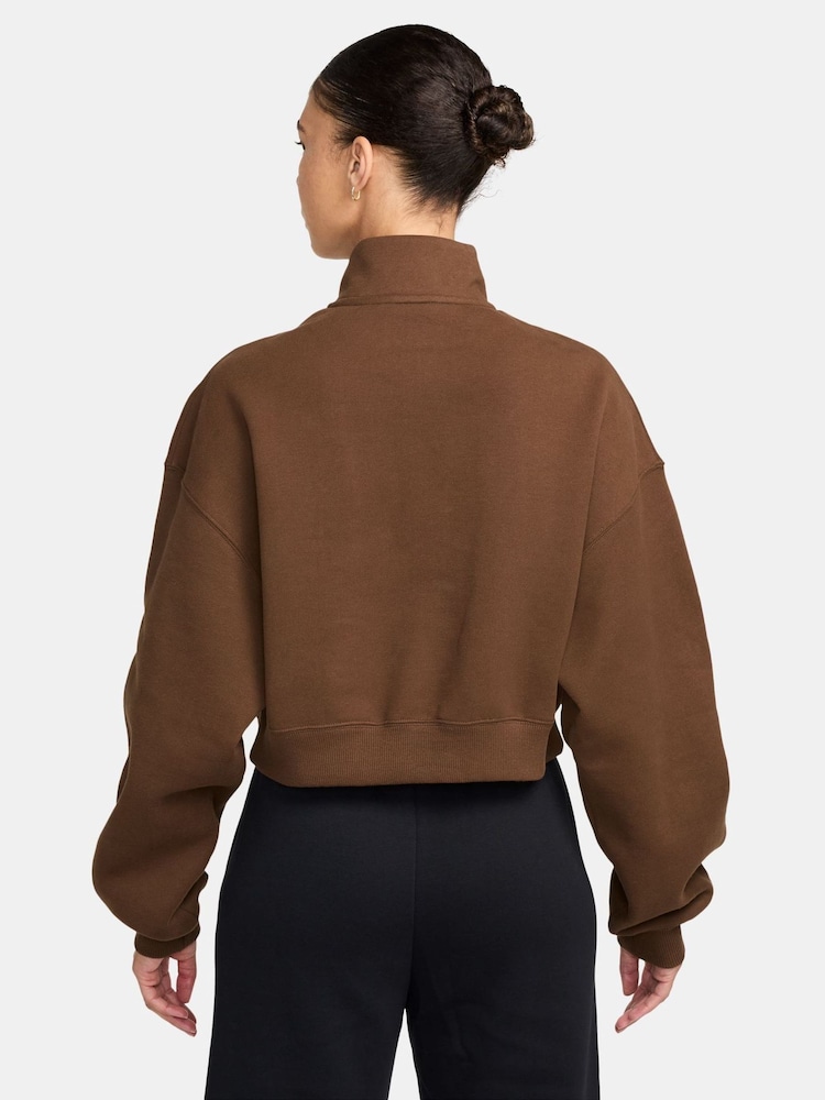Κακάο Ουάου Καφέ - Nike Studio Fleece Oversized 1/4-Κροπ μπλούζα με φερμουάρ - Εικόνα 2 από 3