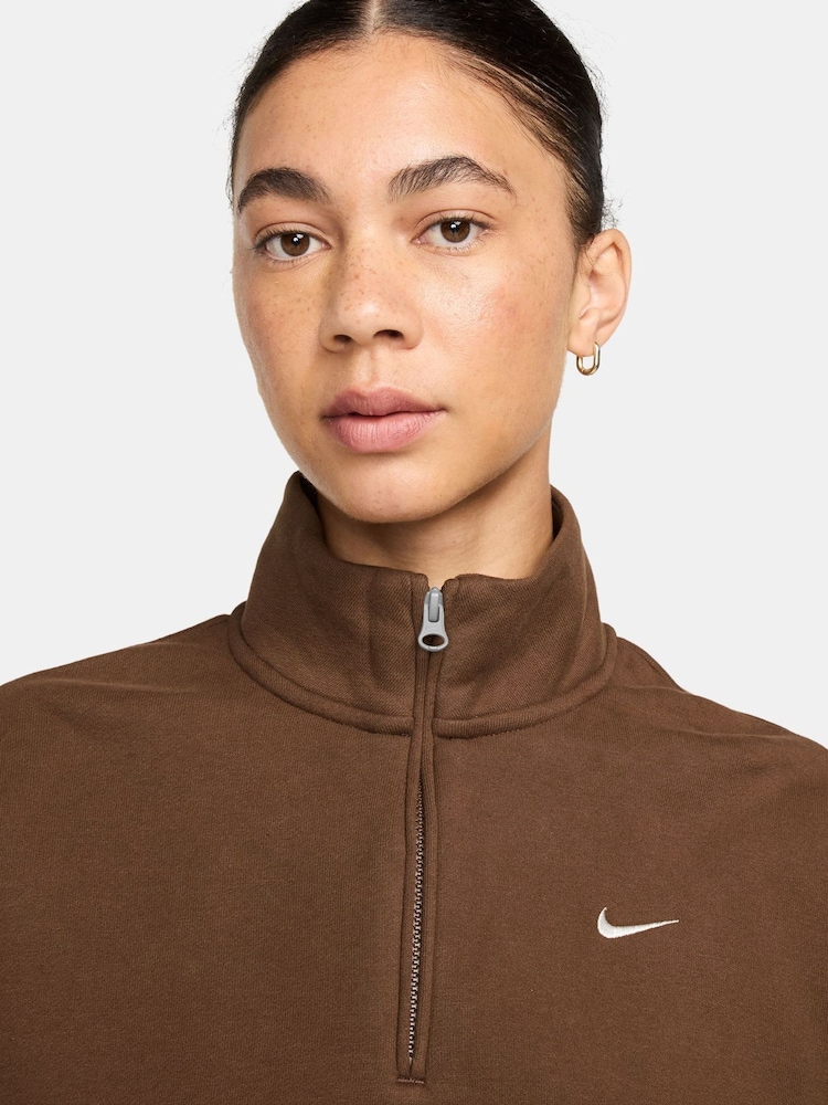 Κακάο Ουάου Καφέ - Nike Studio Fleece Oversized 1/4-Κροπ μπλούζα με φερμουάρ - Εικόνα 3 από 3