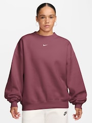 Nike Pink Smoke Studio Fleece Oversized Crew Neck Sweat Top - Image 1 of 3