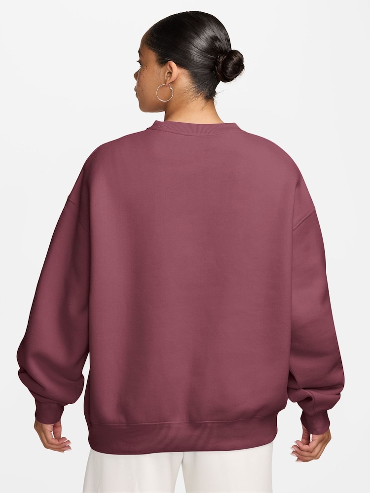 Nike Pink Smoke Studio Fleece Oversized Crew Neck Sweat Top - Image 2 of 3 Nike Pink Smoke Studio Fleece Oversized Crew Neck Sweat Top - Image 2 of 3