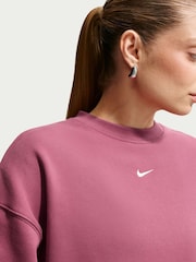 Nike Pink Smoke Studio Fleece Oversized Crew Neck Sweat Top - Image 4 of 5