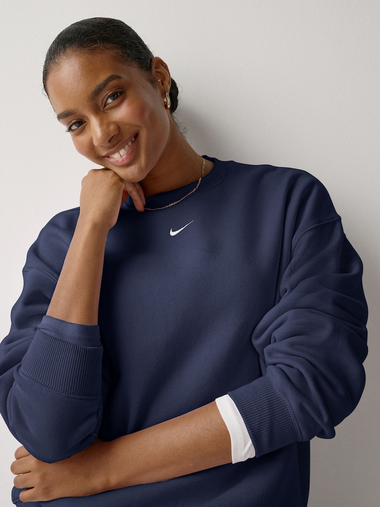 Midnight Navy - Nike Studio Fleece Oversized Rund hals Sweatshirt - Bild 4 av 4