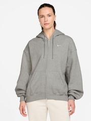 Nike Grey Heather Studio Fleece Oversized Hoodie - Image 1 of 3