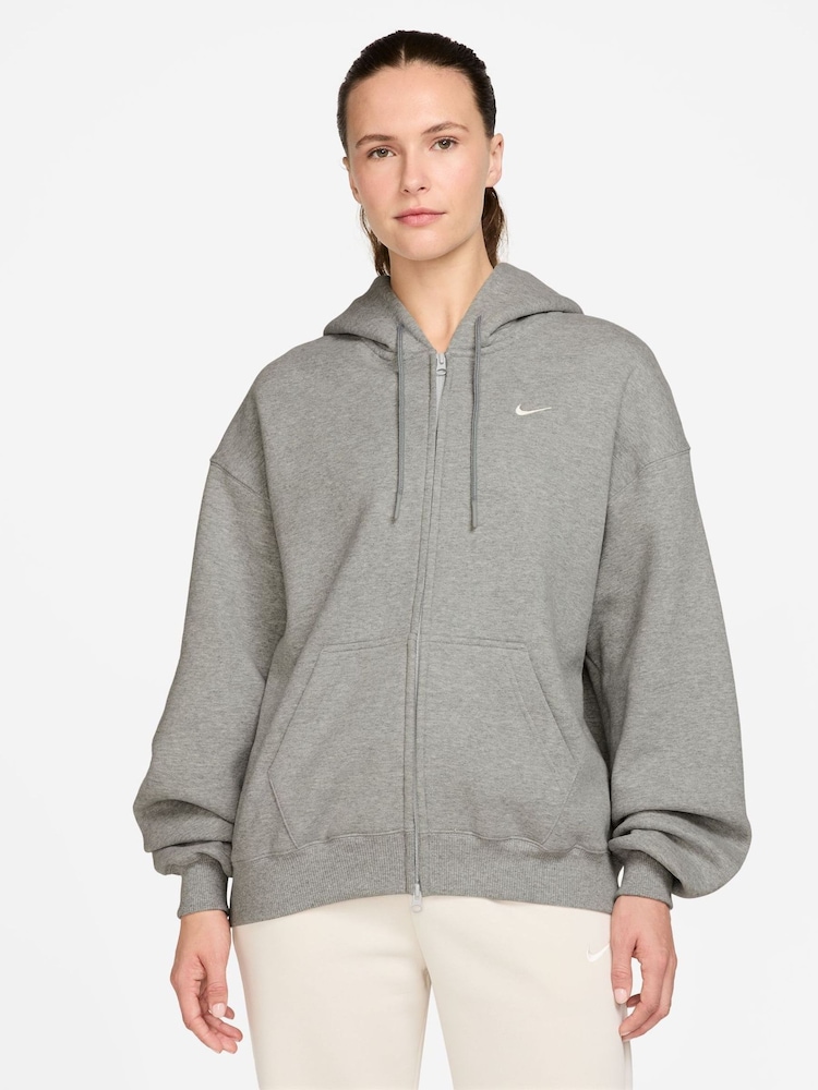 Nike Grey Heather Studio Fleece Oversized Hoodie - Image 1 of 3